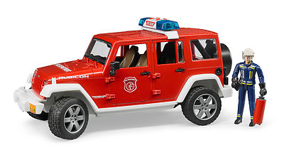 BRUDER  02528 Jeep Wrangler Unl.Rubicon Feuerwehrfahrzeug mit Feuerwehrmann, NEU