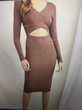 Forever 21 Surplice Cutout Midi Sweater Dress brown size small