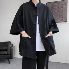 Chinese Tang Zhuang Mens Cardigan Han Fu Chinese Style Loose Blouse Shirts Tops