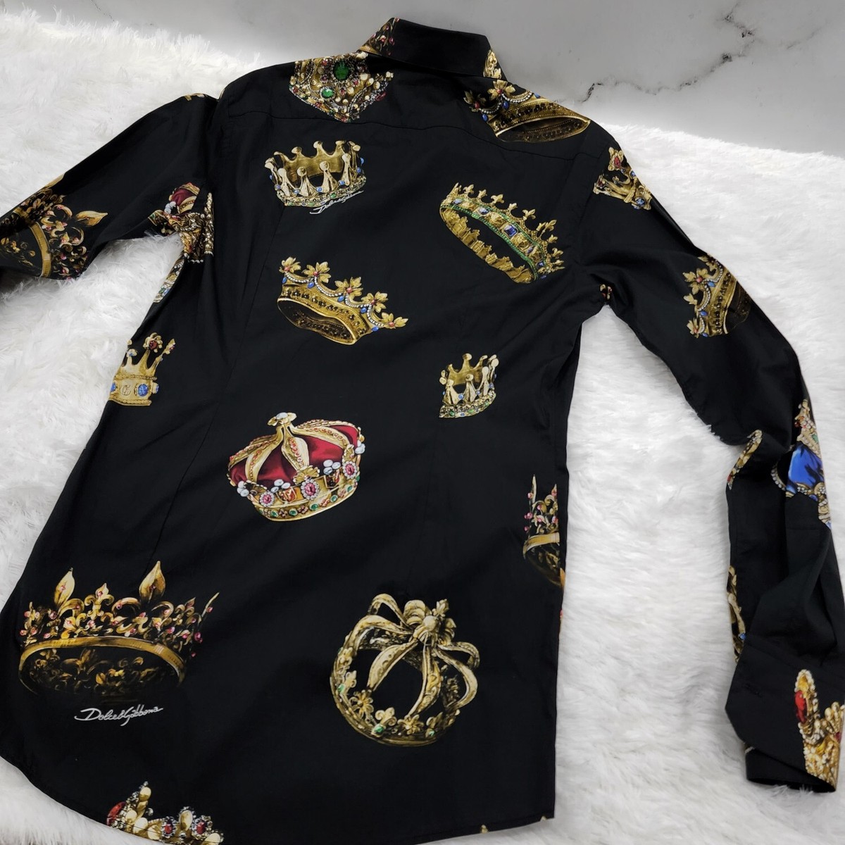 Dolce & Gabbana DG All Over Crowns Button Up Shirt Black | 38 & 40
