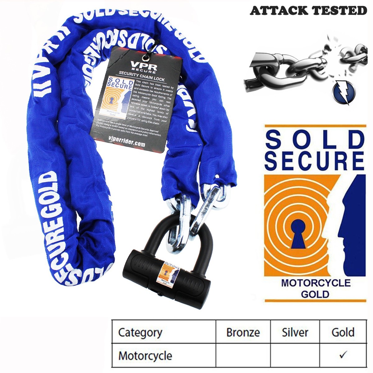 Motorbike Disc Lock Hiplok Gold Superbright Chain Lock Sold Secure Gold ...