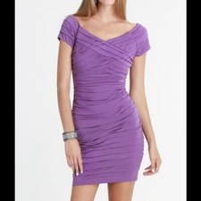 NEW Purple Off The Shoulder Ruched Bodycon Stretch Dress by Nikibiki Sz Small, M