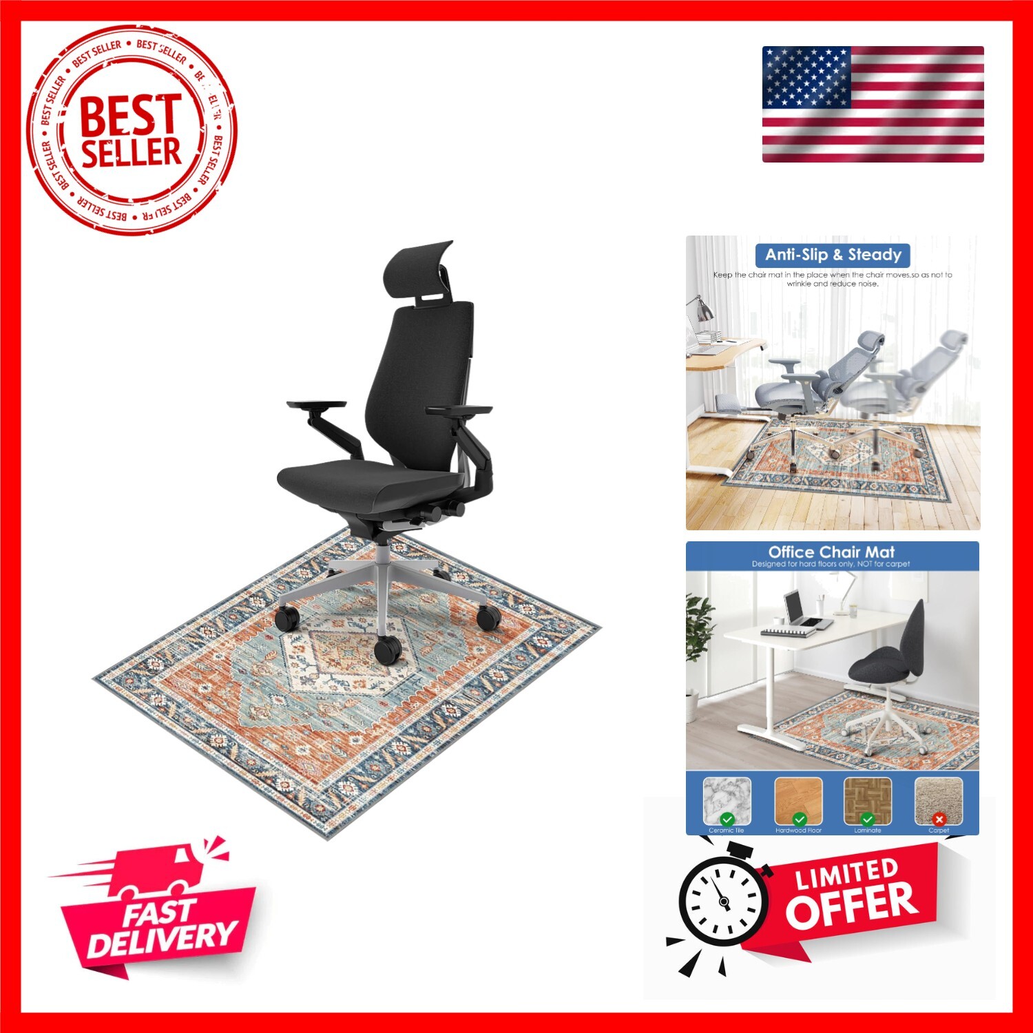 Heavy Duty 36x48 Office Chair Mat for Hardwood & Tile Floors - Protects Desks & Flooring-image