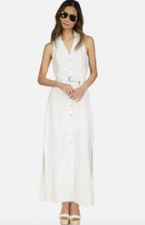 Michael Michael Kors Belted Button Down Linen Maxi Dress White Petite Size PXL