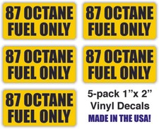 5pk - 87 Octane Fuel Only 1x2 Vinyl Decals Fuel Door Transfer Tank Gas Cap Car