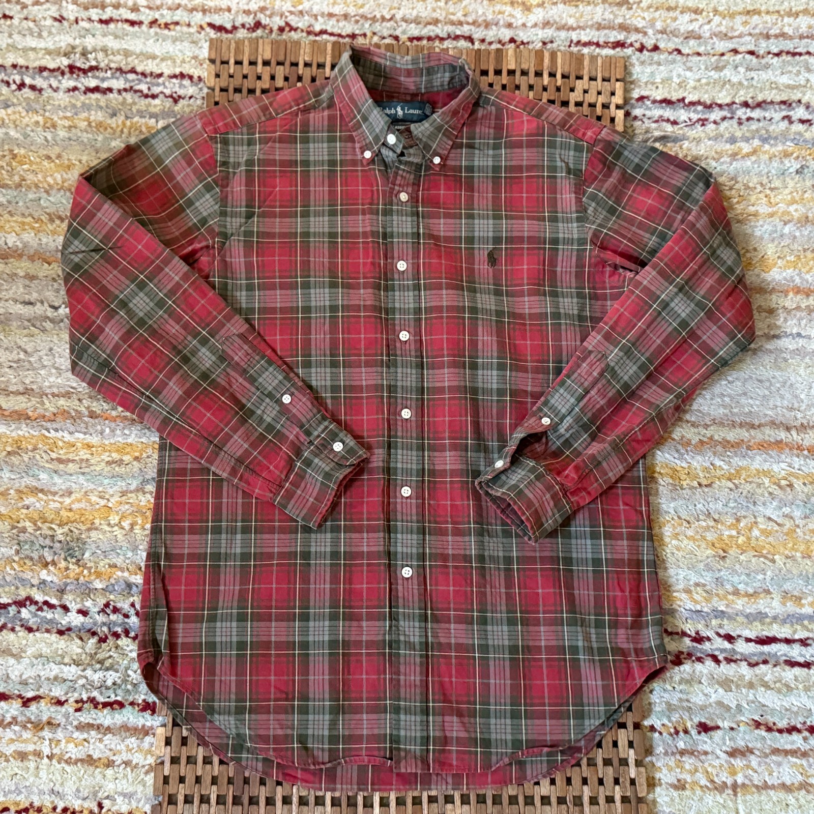 Vintage Polo Ralph Lauren Fall Plaid Button Down Shirt Men's Medium VTG
