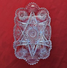 Extra Large Antique American Brilliant Cut Glass Tray Rectangular Dish STAR Patt