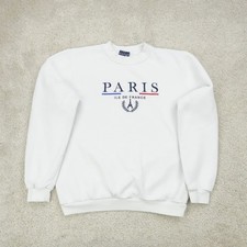Paris Sweatshirt Womens Large White Minimal Embroidered Coquette Style