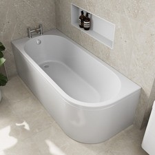 J Shaped Shower Bath Left Hand Bathtub 1700mm with Front Panel Acrylic Modern