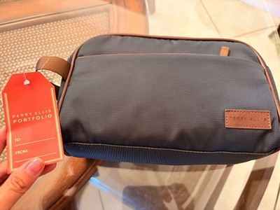 Perry Ellis Travel Toiletry Bag 2 Zippered Closures Water Resistant Navy Blue