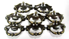 8 x Vtg National Lock Two Tone Brass Antique English Center Drawer Fixed Pull