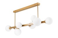 Deckenlampe Deckenleuchte Glas Metall 102 Cm Lang Gold Weiß 8X G9 Kugel Schirme
