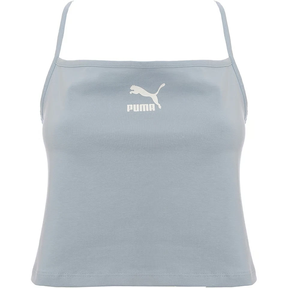 Puma Débardeur Tank L Gris Clair Chiné Logo Croisé Racerback - Photo 1/1