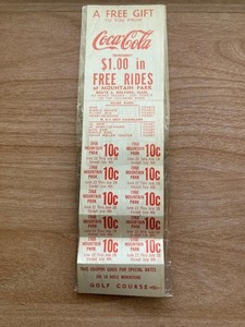 RARE 1968  Coca Cola -Mountain Park Holyoke , Ma  Amusement ride  Tickets