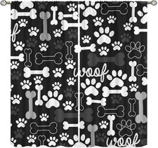 Black  White Dog Paw Print Curtains - Thermal Insulated 2 Panels Set 84x84