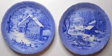 Currier & Ives The Old Homestead In Winter-Wilderness Blue White Collector Plate