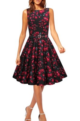 Klassisches Vintage Blumen Audrey Stil Rockabilly Pin Up Hochzeit Party Abschlussball Kleid