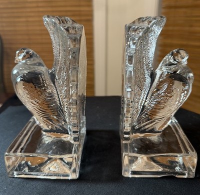 Indiana Glass Clear Pressed Glass Pouter Pigeon Vintage Bookends Set Of 2
