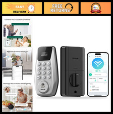 Smart WiFi Keyless Entry Door Lock - Keypad Display, 100 PIN Codes, IP54, Silv