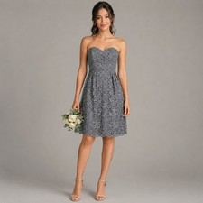 Davids Bridal Women Short Strapless All Over Lace Dress 2 Gray Bridesmaid Formal