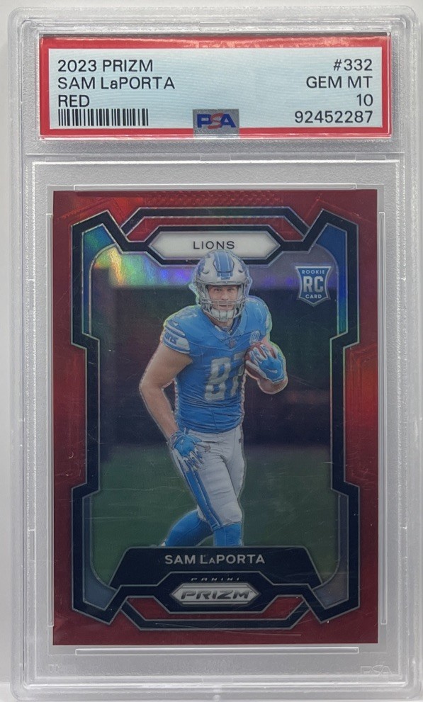 2023 Panini Prizm Sam LaPorta #332 Red Prizm SSP (RC) PSA 10 GEM SP RETAIL RARE