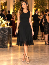 Norma Kamali x KamaliKulture Black Dress Size Small Fringe Hem Fit + Flare  LBD