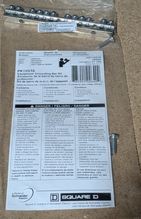 Square D by Schneider Electric PK12GTA Equipment Grounding Bar Kit - New in Bag