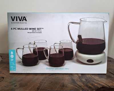 Viva Scandinavia Mulled Wine Set 6 Piece Glass Warm Cider Hot Cocoa Set-Open Box