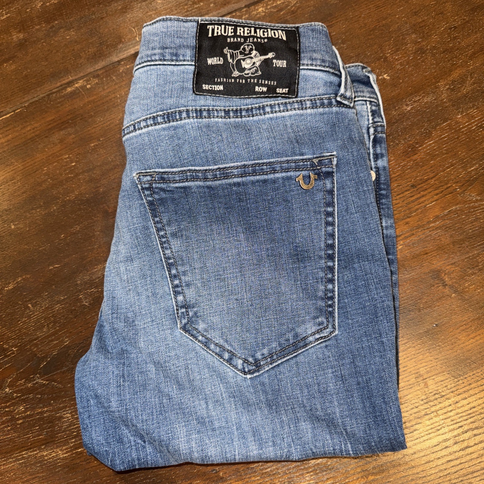 TRUE RELIGION Tony Straight Jeans Mens Size 34 (34x31) Medium Wash Blue