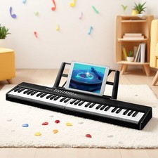 61-Key Folding Semi-Weighted Digital Piano Keyboard - Mic Sustain Pedal Black