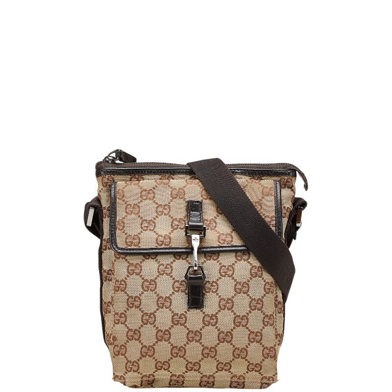 GUCCI GG Canvas Shoulder Bag in Leather with Gold-Tone Hardware 640347