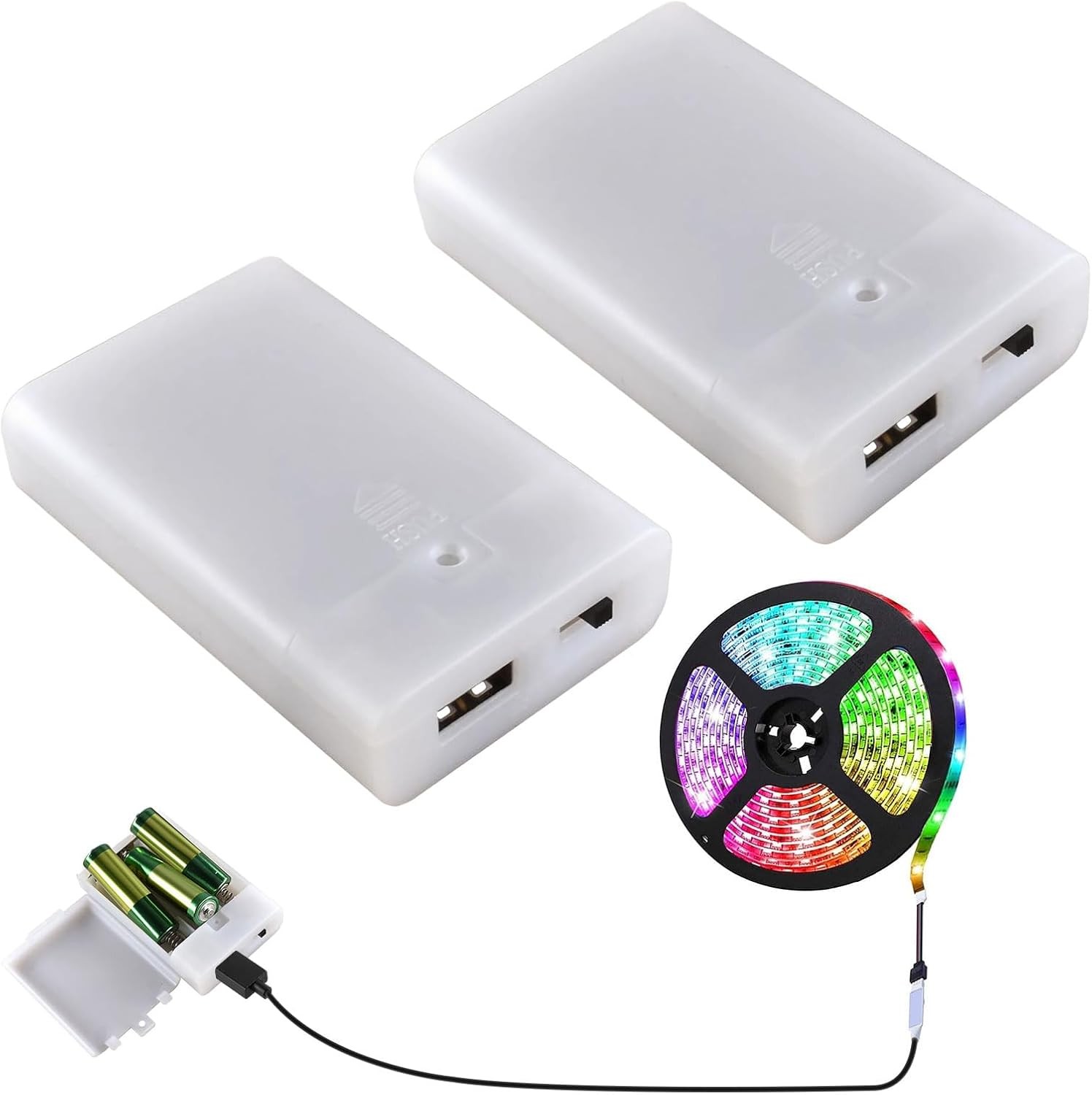 Eophmi USB Battery Pack for Led Lights,1pcs 3X1.5V AA Battery Case,Batteries Ca