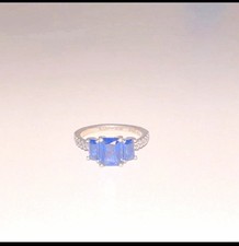 Pandora 925 Sterling Silver Emerald-Cut Blue Topaz Three-Stone Ring Size 47