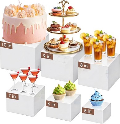 6Pcs White Buffet Risers Set Size 5'',6'',7'',8'',9'',10'',Food Risers Buffet Table