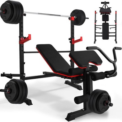 900LBS 6-in-1 Weight Bench Set W/ Squat Rack Adjustable Incline