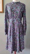 Finery Women's Tea Dress Size 16 Blue Green Pink Floral Empire Waist Long Sleeve