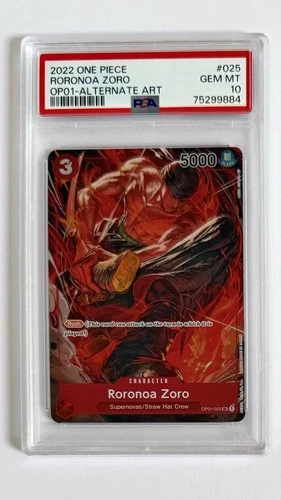 One Piece 2022 Roronoa Zoro OP01-025 Romance Dawn Alternate Art PSA 10 LOW POP