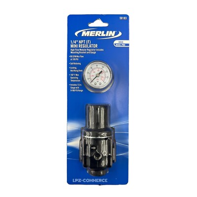 MERLIN Mini Regulator 1/4'' NPT (F) 300 max. PSI 7''. x 2 1/2'' Black 58183