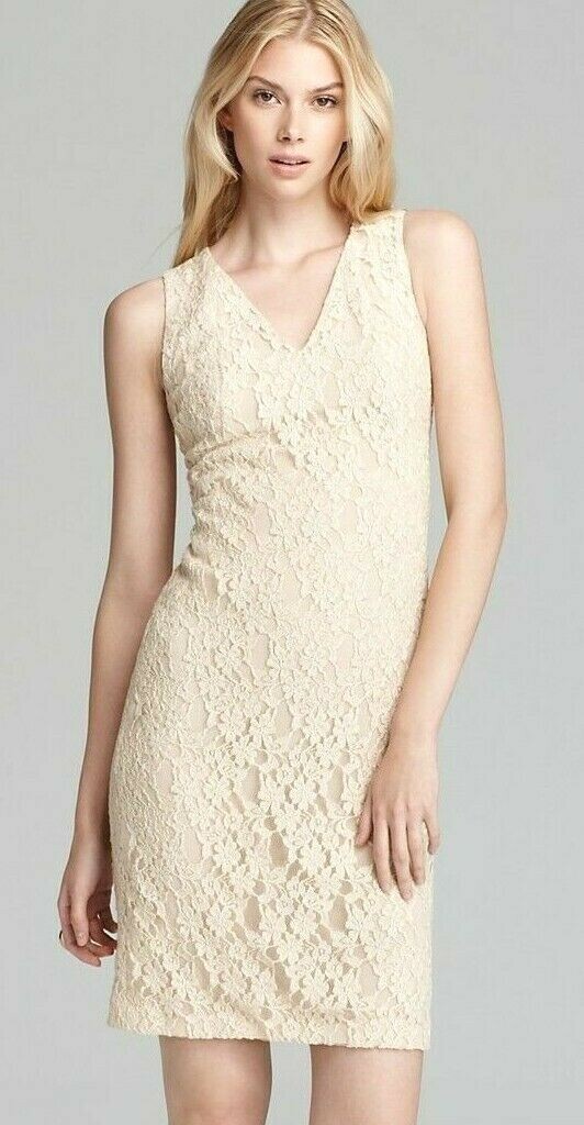 dkny beige dress Stretch Lace Sleeveless Stone Sleeveless M Back Necklace Length:11 1/2