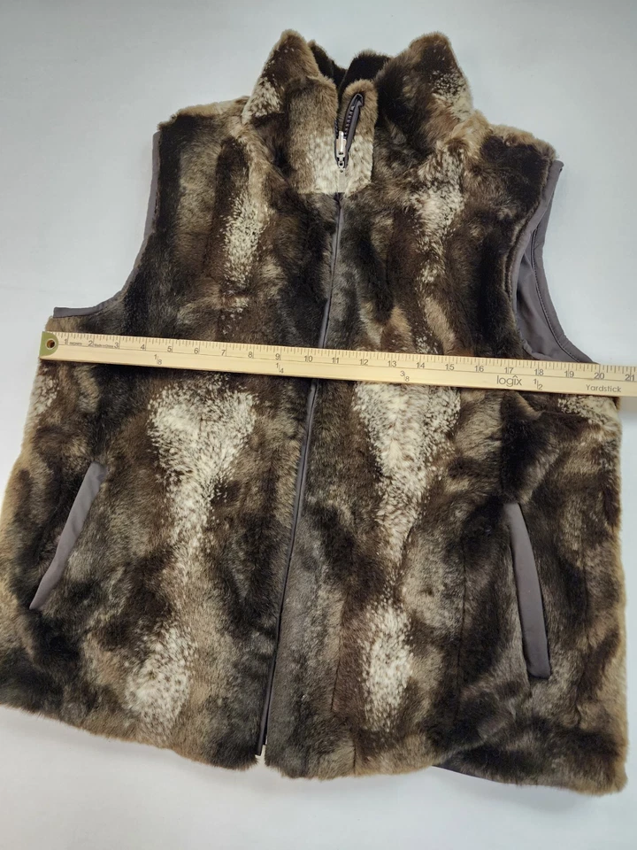 Dressbarn 女式 L 码人造毛皮棕色双面背心非常柔软温暖蓬松冬季 — 第 3/4 张图片