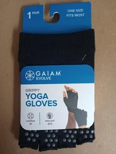 NWT Gaiam Evolve Grippy Yoga Gloves Black OS Fingerless Comfort Fit Exercise