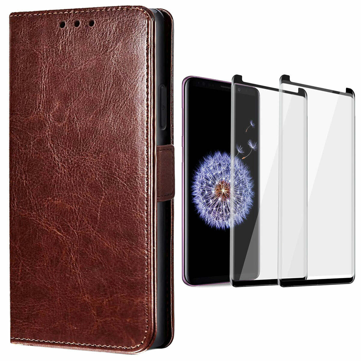 For Samsung Galaxy S8/S9/S10+ S22 Ultra Case Wallet Leather Cover Tempered Glass