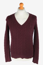 Chaps V Neck Jumper Pullover Warm Knitwear 90s Retro Maroon L-IL2518