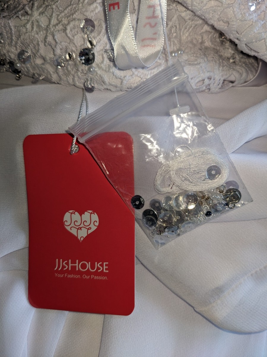 JJs HOUSE womens white high neck embellished chiffon lace wedding