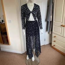Long Floral Dress with Staggered Skirt - Size 10, Used Excellent Condition