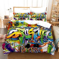 2/3 Pcs Bedding Duvet Cover Set Hip Hop Graffiti Style Set Pillowcase All SizeBH