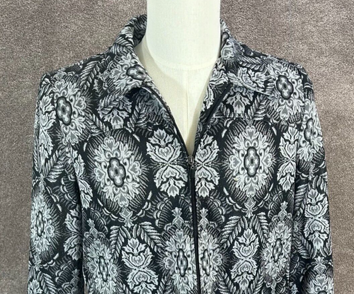 Alfred Dunner Jacket Blazer Womens 12 Black Metallic Floral Full Zip Career - Picture 4 of 10