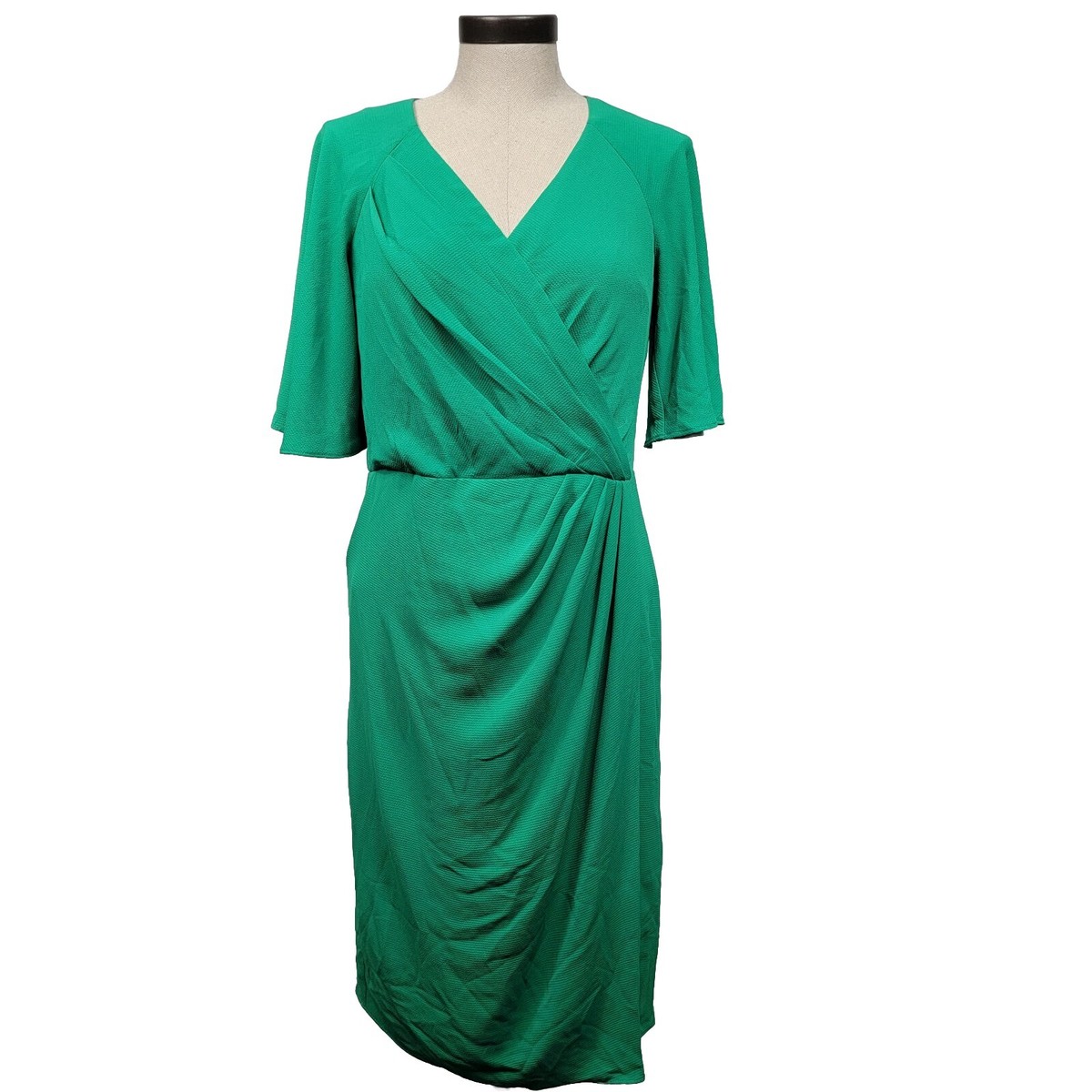 IVY + BLU Women's Wrap Midi Dress Sz 8 Green Flutter Sleeve Lined | eBay