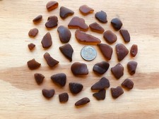 Lot of 36 BROWN Partially Cured Genuine Surf Tumbled Sea Beach Glass TINY-MED