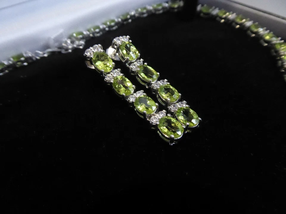 JUEGO DE PLATA COLLAR ARAÑA PERIDOTO REAL, PENDIENTES COLGANTES Y PULSERA Foto 4 de 4